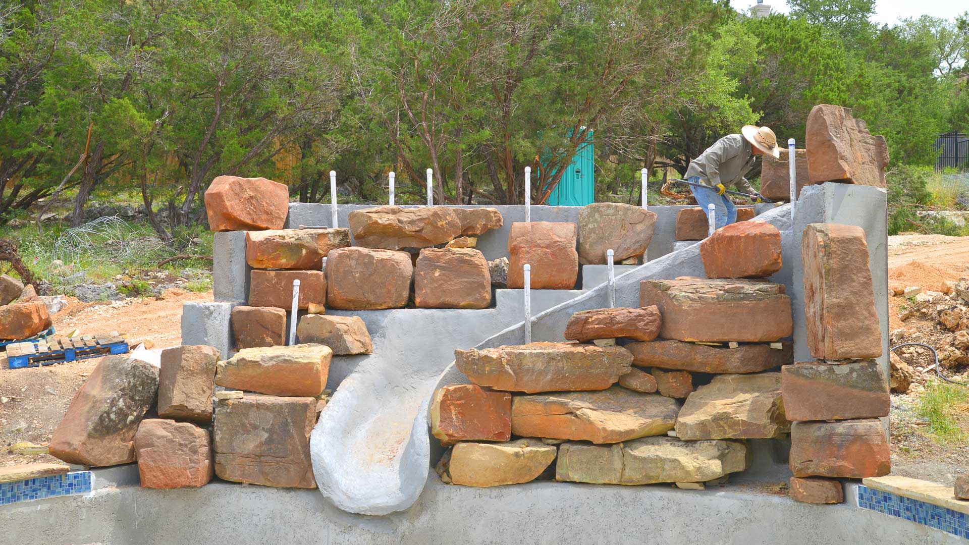 Swimming Pool Boulder Waterfall Slide Construction 6 Swimming Pool Boulder Waterfall Slide Construction 6